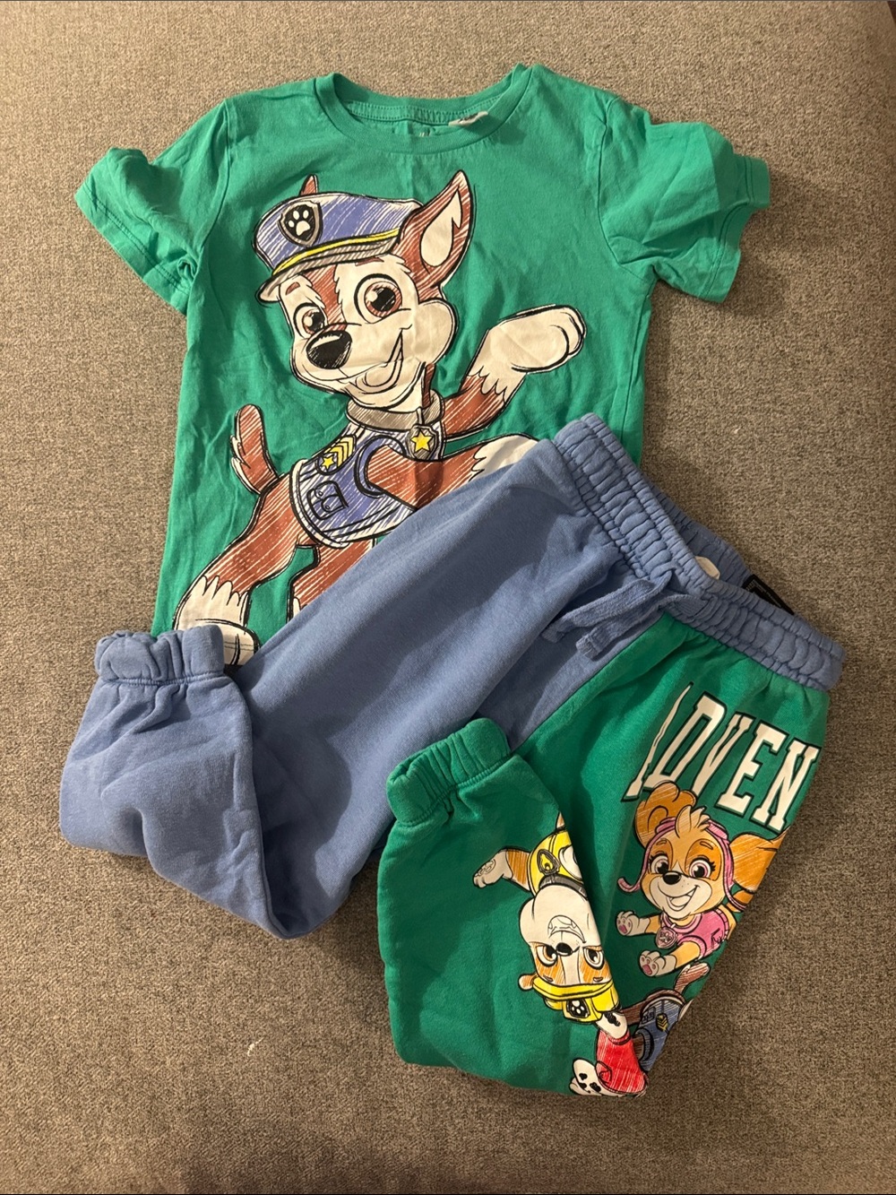 3/$15- Green Paw Patrol Chase T-Shirt & Blue/Green Cartoon Pants Set